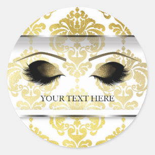 Glänzende Gold-Damask-Vintage-Glamour-Make-up-Wimp Runder Aufkleber