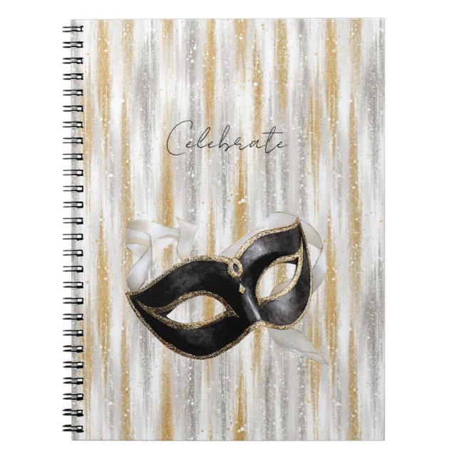 Glänzende Gold Silber Feiermaske Notizblock (Vorderseite)
