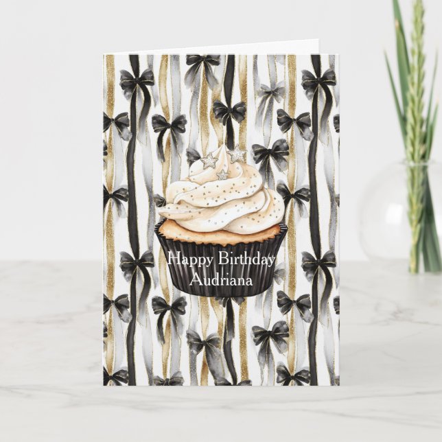 Glänzende Gold Silber Schwarze Bänder Schleifen Ge Karte (Vorderseite)