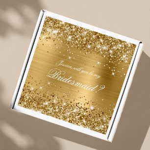 Glänzende Goldene Brautjungfer Vorschlag Geschenkb Aufkleber