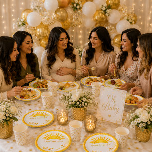 Glänzende goldene geschlechtsneutrale Babyparty So Pappteller