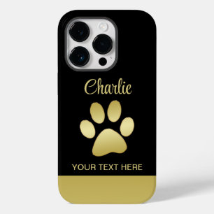 Glänzende goldene Hundepfote auf schwarzem Hinterg Case-Mate iPhone 14 Pro Hülle