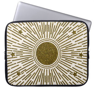 Glänzende goldene Sonne, Vintage-Strahlen. Laptopschutzhülle