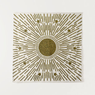 Glänzende goldene Sonne, vintage Strahlen. Wandteppich