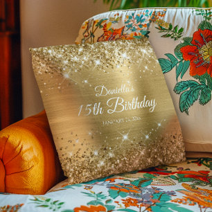 Glänzende Goldfolie 15. Geburtstag Kissen