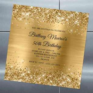 Glänzende Goldfolie 50. Geburtstag Magneteinladung