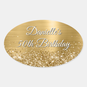 Glänzende Goldfolie 50. Geburtstag Ovaler Aufkleber