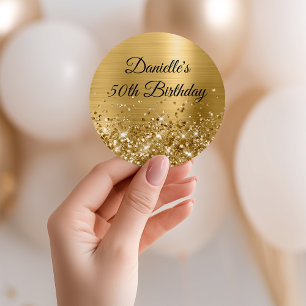 Glänzende Goldfolie 50. Geburtstag Runder Aufkleber