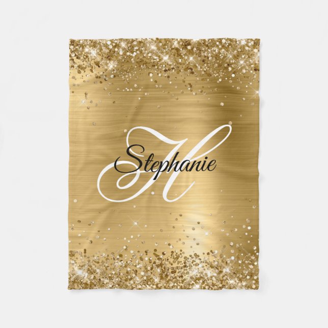 Glänzende Goldfolie Fancy Monogramm Fleecedecke (Vorderseite)