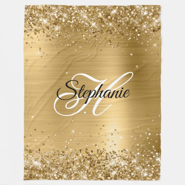 Glänzende Goldfolie Fancy Monogramm Fleecedecke (Vorderseite)