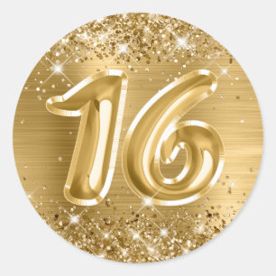 Glänzende Goldfolie Nummer 16 Geburtstag Runder Aufkleber