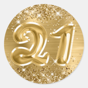 Glänzende Goldfolie Nummer 21 Geburtstag Runder Aufkleber