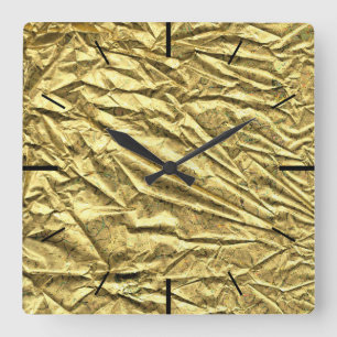 Glänzende Goldfolie Quadratische Wanduhr