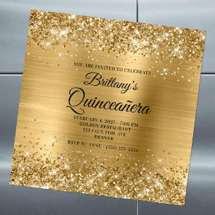 Glänzende Goldfolie Quinceañera Magneteinladung