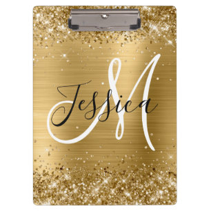 Glänzende Goldfolie Schwarz-Weiß-Monogramm Klemmbrett