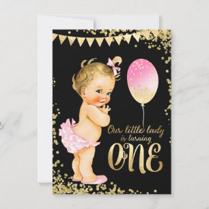 Glänzende Goldfolie zum 1. Geburtstag für Mädchen Einladung