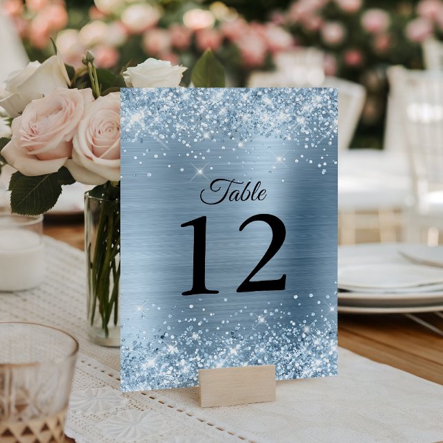 Glänzende Hellblaue Folien-Hochzeit Tischnummer (Glittery Light Blue Foil Wedding Table Number)