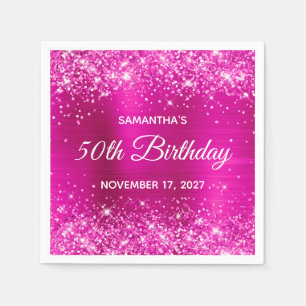 Glänzende Hot Pink Folie 50. Geburtstag Serviette