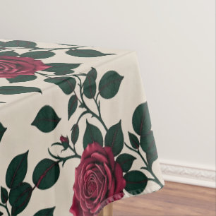 Glänzende karmesinrote Rosen mit dunkelgrünen Blät Tischdecke