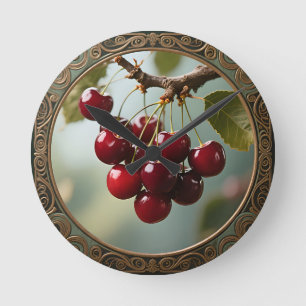 Glänzende Kirschen Vintage Runde Wanduhr