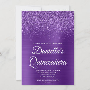 Glänzende königliche violette Folien-Foto-Quinceañ Einladung