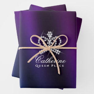 Glänzende Krone Schwarz Blau Lila Geschenkpapier Set
