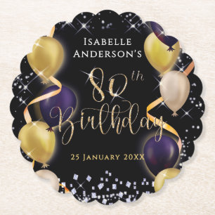 Glänzende Luftballons 80. Geburtstag Schwarz Untersetzer