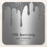 glänzende Metallic Silver Tropfen 25 Jahre Jubiläu Rechteckiger Pappuntersetzer<br><div class="desc">Sparkling Metallic Silver Tropfen 25-jähriger Untersetzer</div>