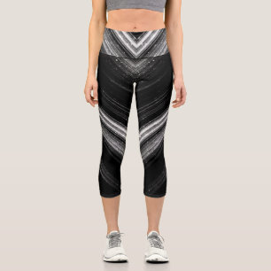 Glänzende metallische silber-schwarze Galaxie-Chev Capri Leggings