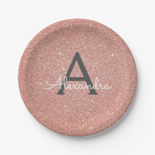 Glänzende Monogramm-Geburtstagsdekoration in rosa Pappteller