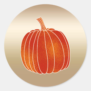 Glänzende Orange Herbst-Kürbis Gold Schimmer Favor Runder Aufkleber