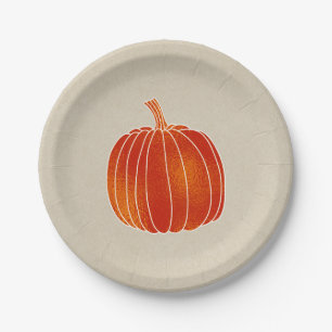 Glänzende Orange Herbst Kürbis Rustikal Kraft Part Pappteller