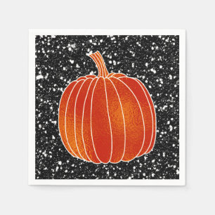 Glänzende Orange Herbst-Kürbis-Schwarze Glitter-Pa Serviette