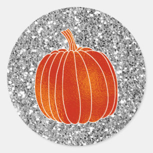 Glänzende Orange Herbst-Kürbis Silber Glitter Gefa Runder Aufkleber
