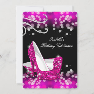 Glänzende Rosa High Heels Diamanten Geburtstag Einladung
