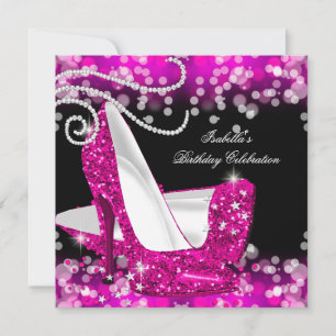 Glänzende Rosa High Heels Diamanten Geburtstag Einladung