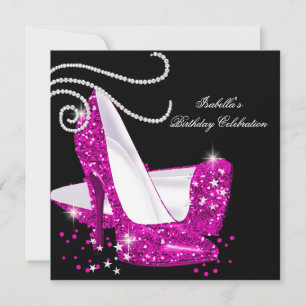 Glänzende Rosa High Heels Schwarze Geburtstagsfeie Einladung