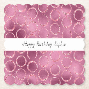 Glänzende rosa Kreise Geburtstag Untersetzer