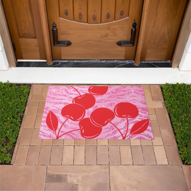 Glänzende rosa rote Zebra-Kirschen Fußmatte (Außenbereich)