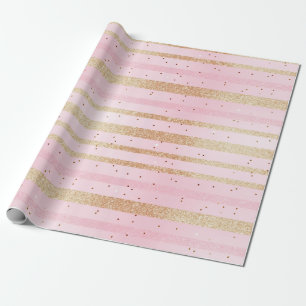 glanzende rosa und goldene Streifen Geschenkpapier