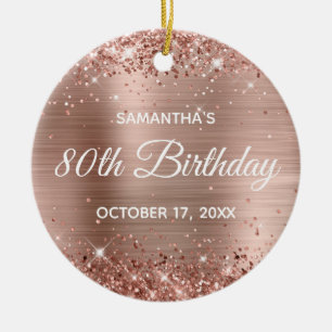 Glänzende Rose Gold Folie 80. Geburtstag Keramik Ornament