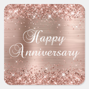 Glänzende Rose Gold Folie Alles Gute zum Jubiläum Quadratischer Aufkleber