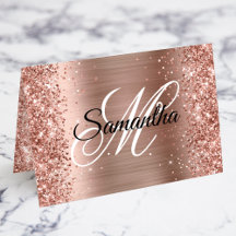Glänzende Roségold Fancy Monogramm Platzkarten