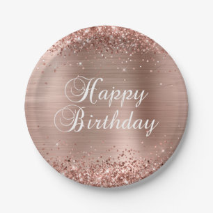 Glänzende Roségold-Folie Alles Gute zum Geburtstag Pappteller