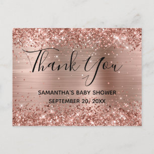 Glänzende Roségold-Folie Baby Shower Dankeschön Postkarte