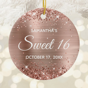 Glänzende Roségold-Folie Sweet 16 Geburtstag Keramik Ornament