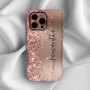Glänzende Roségold-Metallische Mädchen-Signatur iPhone 16 Pro Max Hülle