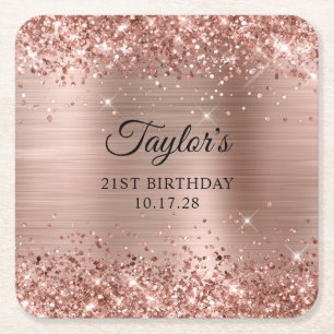Glänzende Roségoldfolie 21. Geburtstag Rechteckiger Pappuntersetzer
