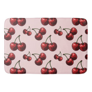 Glänzende rote Kirschen Pink Retro Glamour Badematte