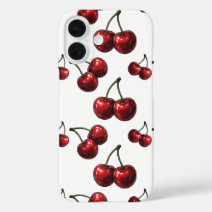 Glänzende Rote Kirschen Weiße Retro iPhone 16 Hülle